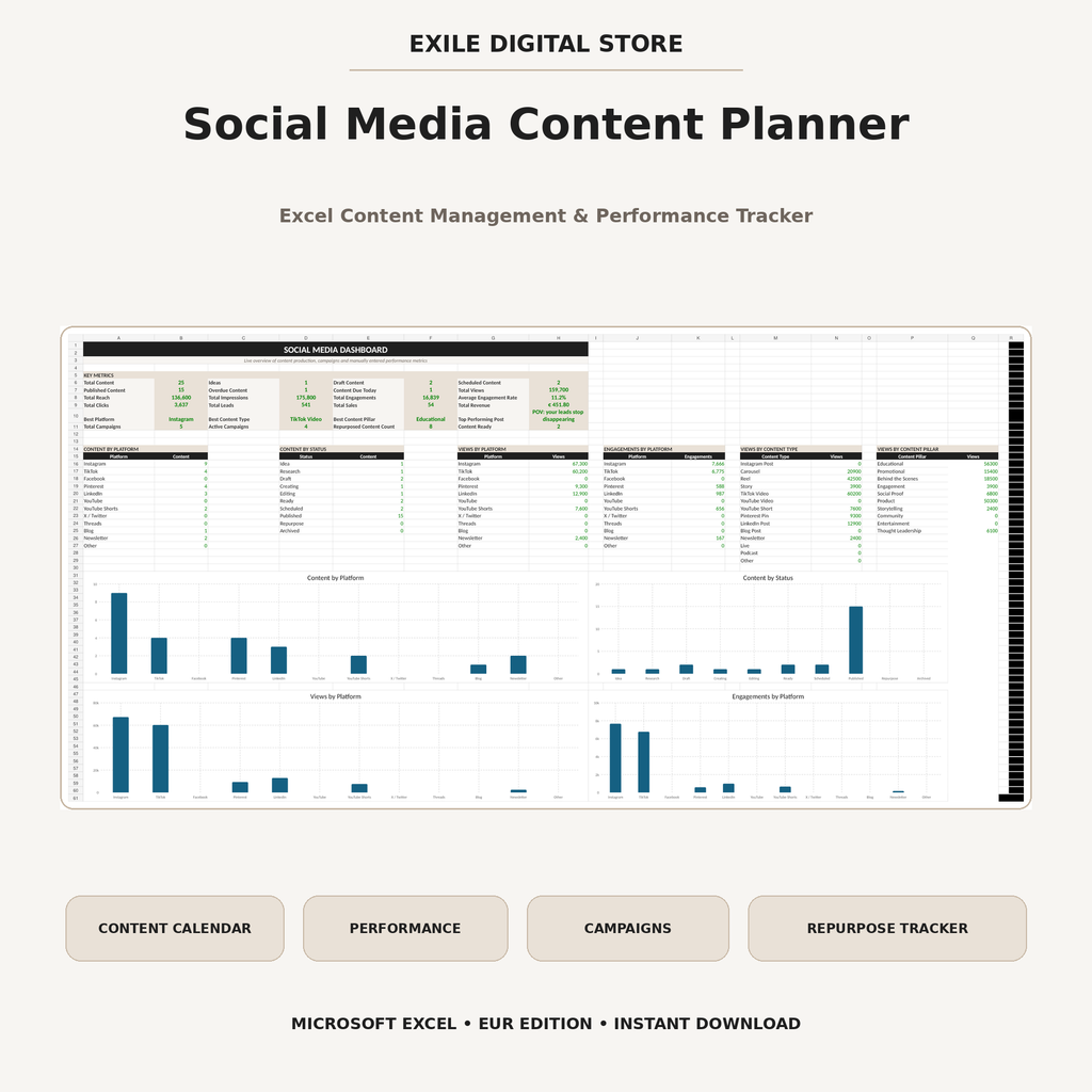 Social Media Content Planner cover by Exile Digital Store