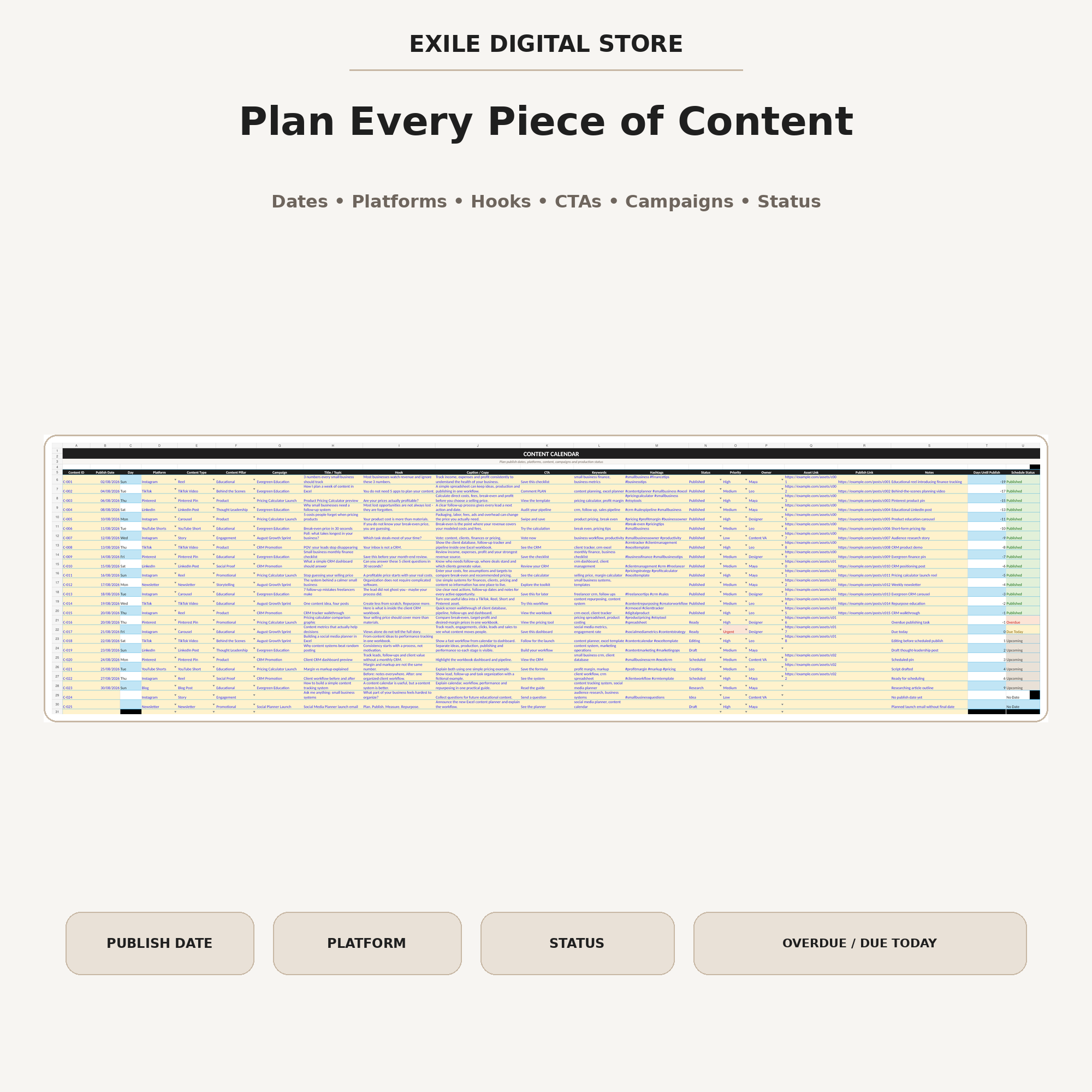 Content Calendar preview in the Social Media Content Planner
