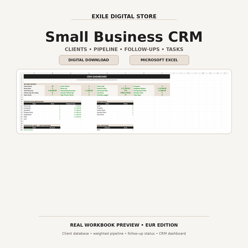 EXILE Small Business CRM with real Microsoft Excel CRM dashboard preview