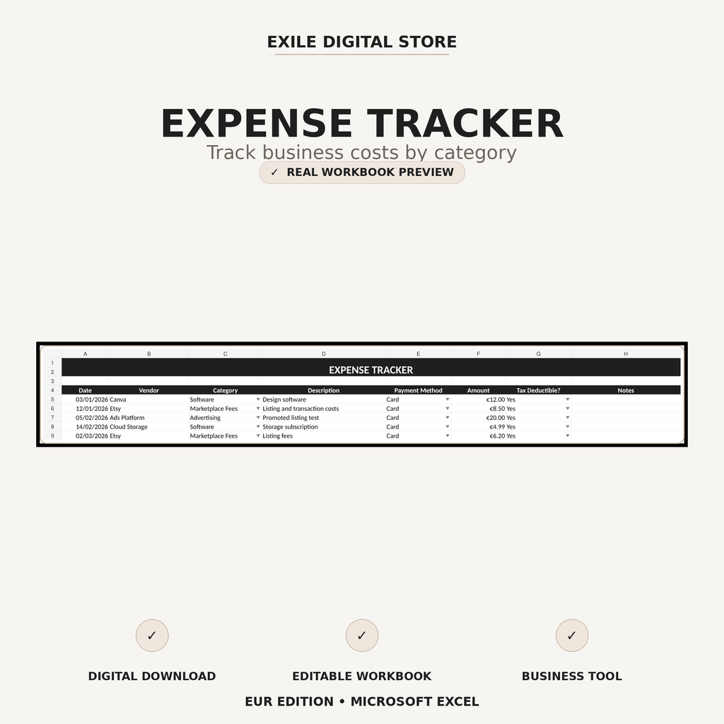 Small Business Finance Tracker expense tracker workbook preview