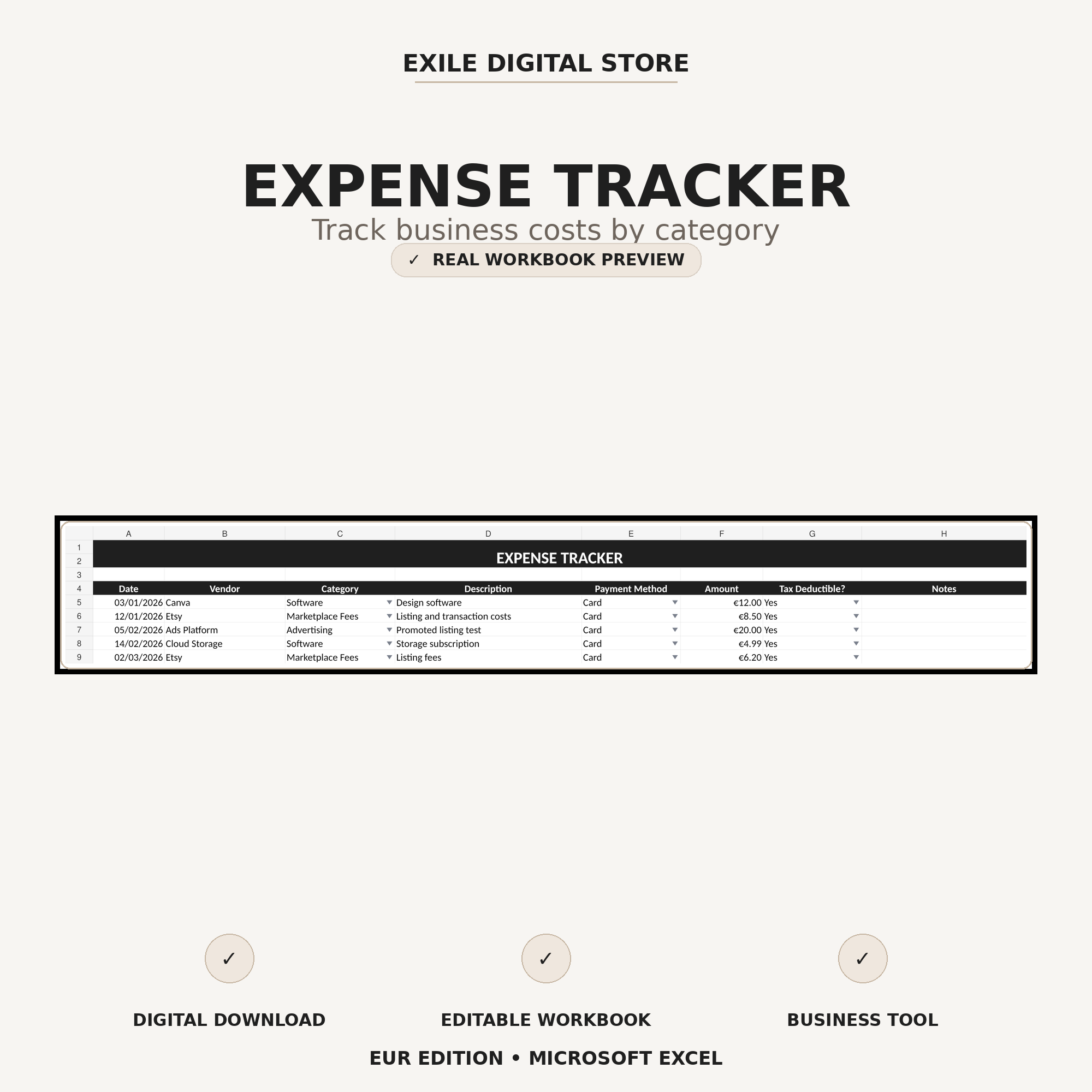 Small Business Finance Tracker expense tracker workbook preview