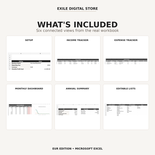 Small Business Finance Tracker workbook sheets overview
