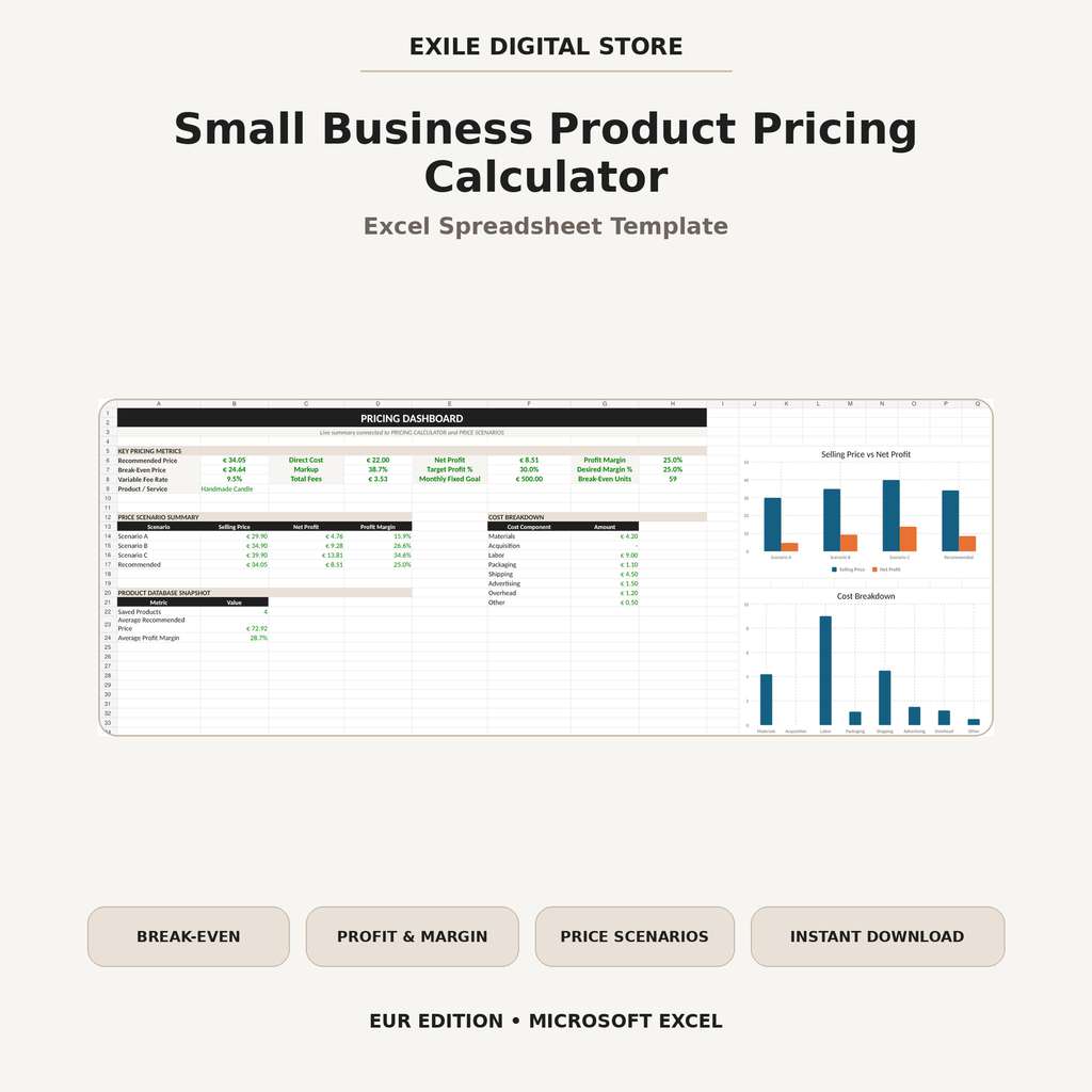 EXILE Digital Store Small Business Product Pricing Calculator